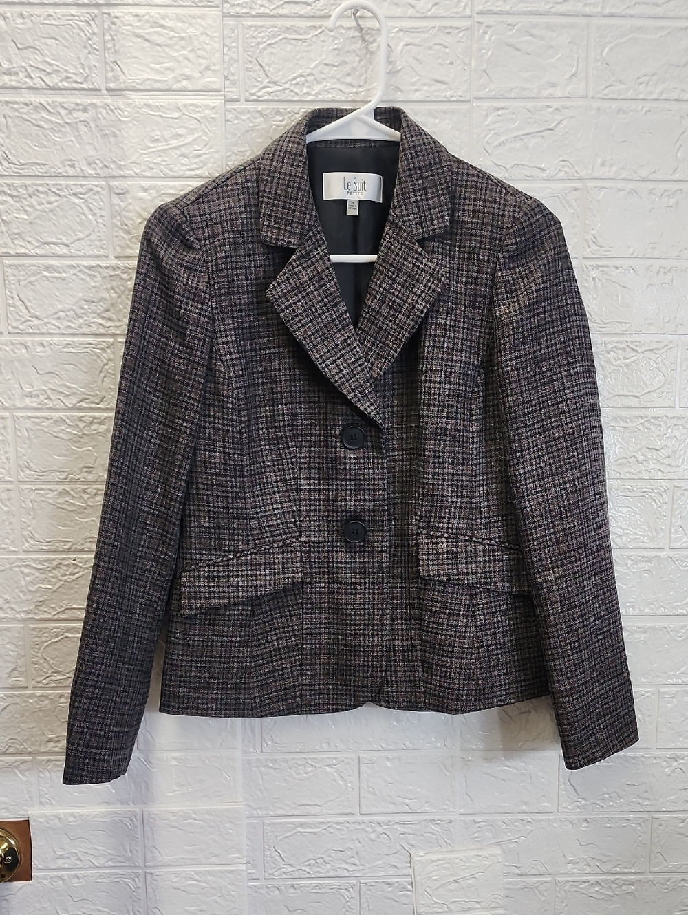 Le Suit Women's Plaid Two-Button Blazer - Brown/Gray